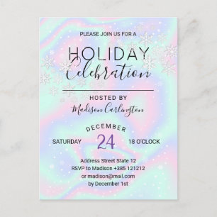 Liquid Faux Holographic Texture Snowflakes Holiday Invitation Postcard