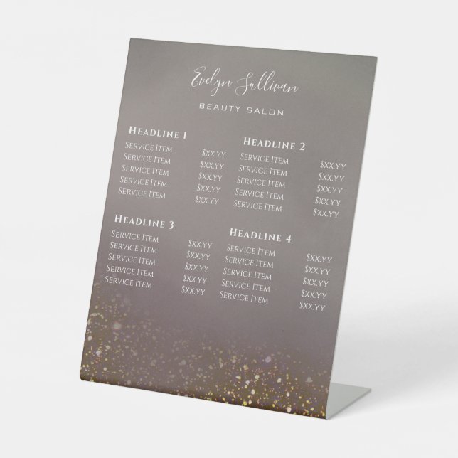 Liquid Glitter Beauty Salon Price List Pedestal Sign (Front)