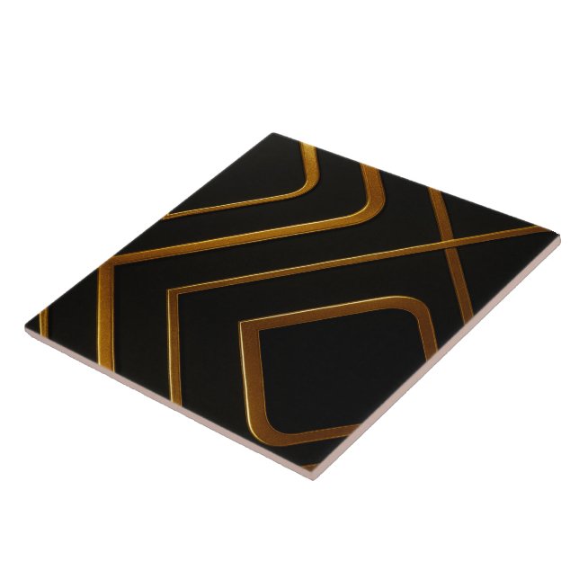 Liquid Gold Black Monochrome Geometric Kitchen Bac Tile (Side)