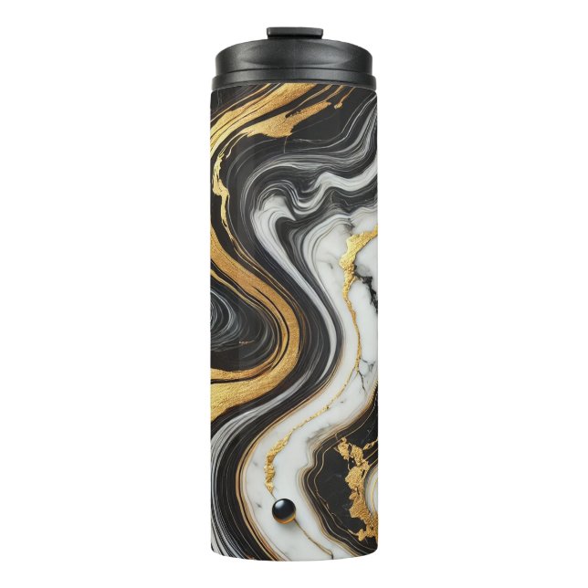 Liquid Gold Black White Marble Look Glam  Thermal Tumbler (Front)