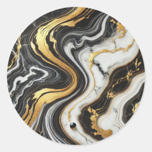 Liquid Gold Black White Marble Look Glam Wedding  Classic Round Sticker