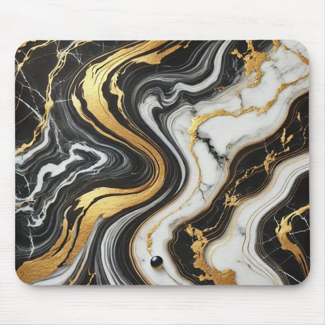 Liquid Gold Black White Marble Look Glam Wedding  Mouse Mat (Front)
