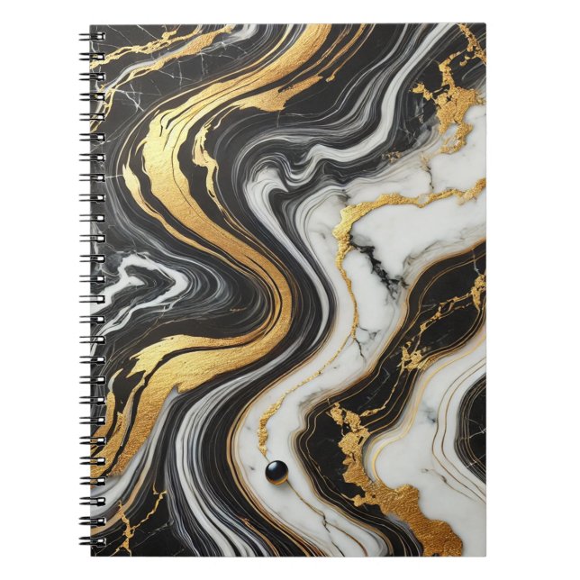 Liquid Gold Black White Marble Look Glam Wedding  Notebook (Front)