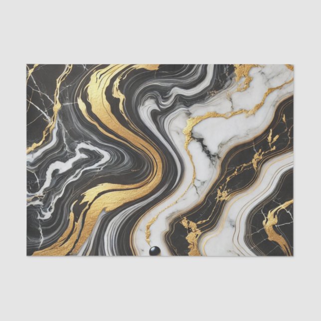 Liquid Gold Black White Marble Look Glam Wedding  Tissue Paper (Front)
