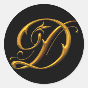 Liquid Gold D mongram Classic Round Sticker