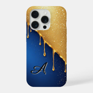 💛 Liquid Gold Drip Elegance Over Deep Ocean Blue iPhone 15 Pro Case