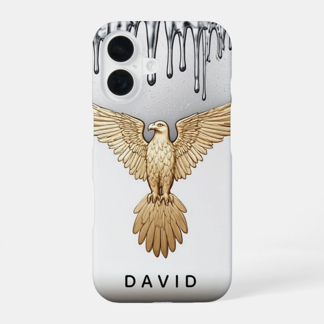 🦅 Liquid Gold Eagle Name Flow  Custom Metallic iPhone 16 Case (Back)