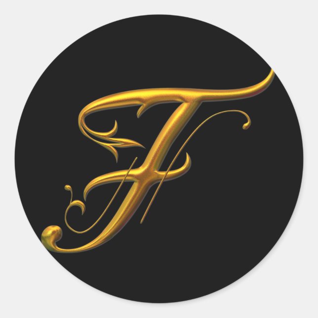 Liquid Gold F monogram Classic Round Sticker (Front)