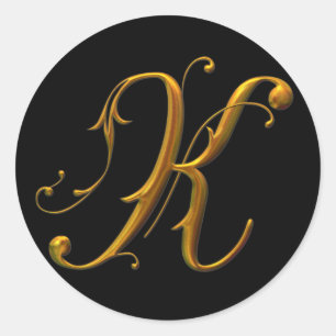Liquid Gold K monogram Classic Round Sticker
