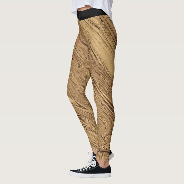 Liquid Gold Leggings with Black Waistband (Left)