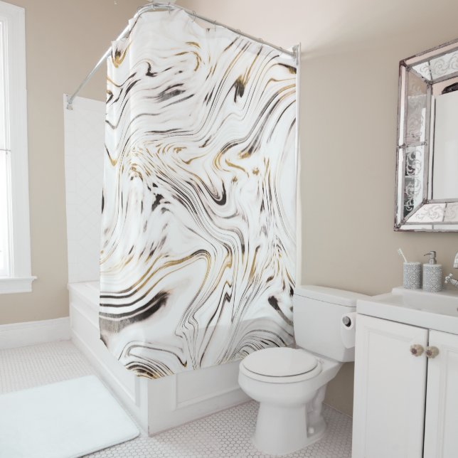 Liquid Gold Silver Black Marble #1 Shower Curtain (In Situ)