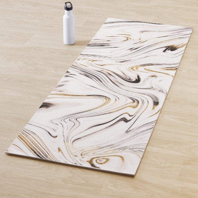 Liquid Gold Silver Black Marble #1 Yoga Mat (In Situ)