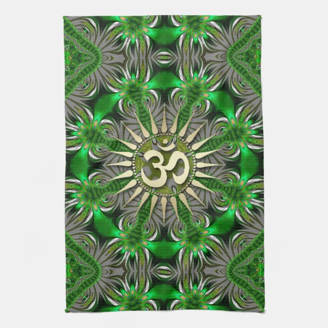 Liquid Green Om Yoga Hippie Fabric Banner TeaTowel Tea Towel (Vertical)