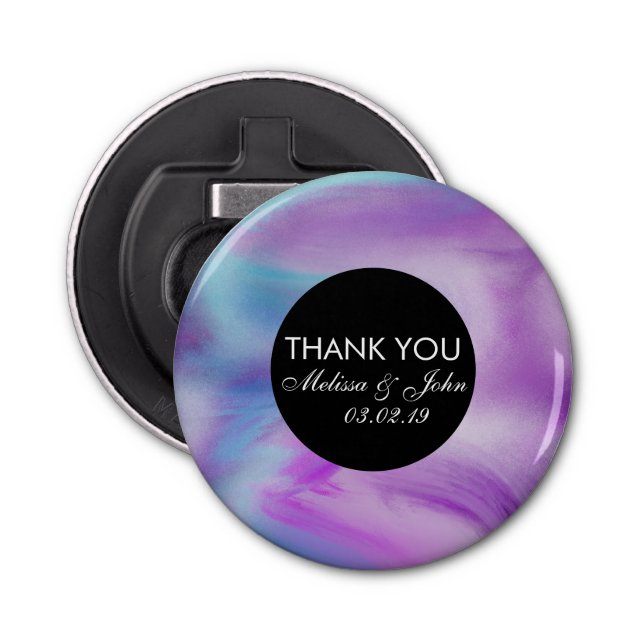 Liquid Ink Colourful Purple Marble Swirl Thank You Bottle Opener (Front)