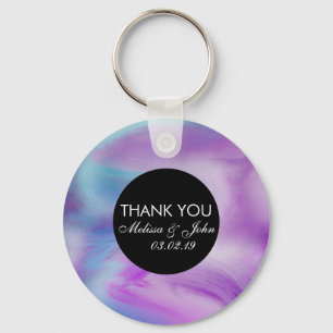 Liquid Ink Colourful Purple Marble Swirl Thank You Key Ring
