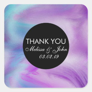 Liquid Ink Colourful Purple Marble Swirl Thank You Square Sticker