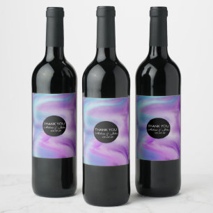 Liquid Ink Colourful Purple Marble Swirl Thank You Wine Label
