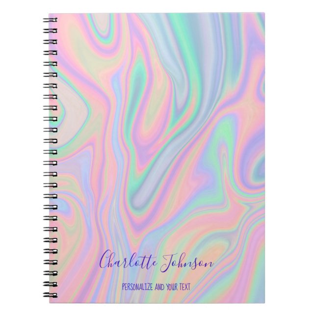 Liquid Iridescent Unicorn Colour Design + Add Text Notebook (Front)