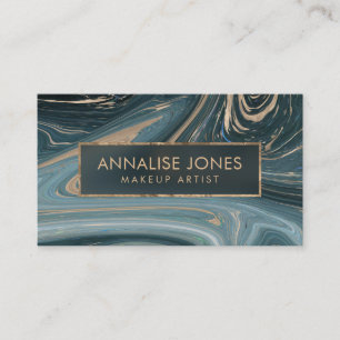 Liquid Marble Abstract Art Blue and Gold Business Card