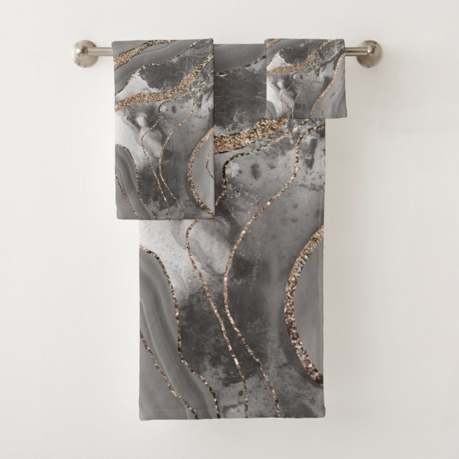 Liquid Marble Agate Glitter Glam #4 (Faux Glitter) Bath Towel Set (Insitu)