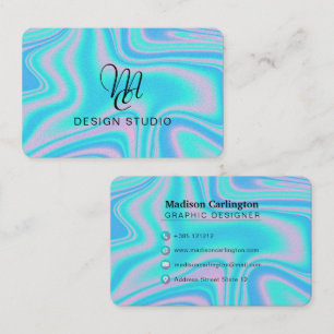 Liquid Marble Blue Faux Holographic Texture Business Card