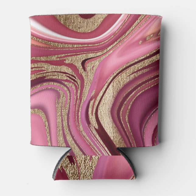 Liquid Marble: Gold Red Abstract. Can Cooler (Front)