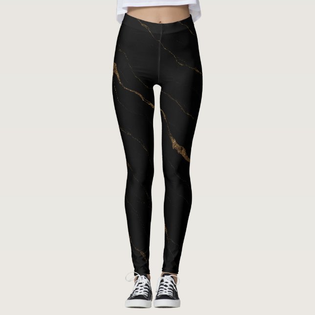 Liquid Marble Luxe Leggings – Black & Gold Luxury  (Front)
