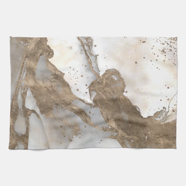 Liquid marble - pearl and gold tea towel (Horizontal)