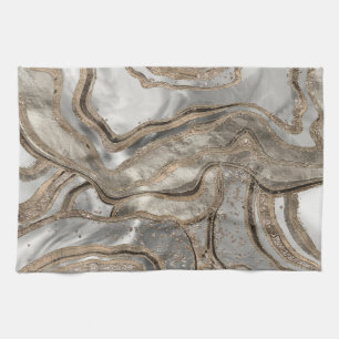 Liquid marble - pearl and gold tea towel