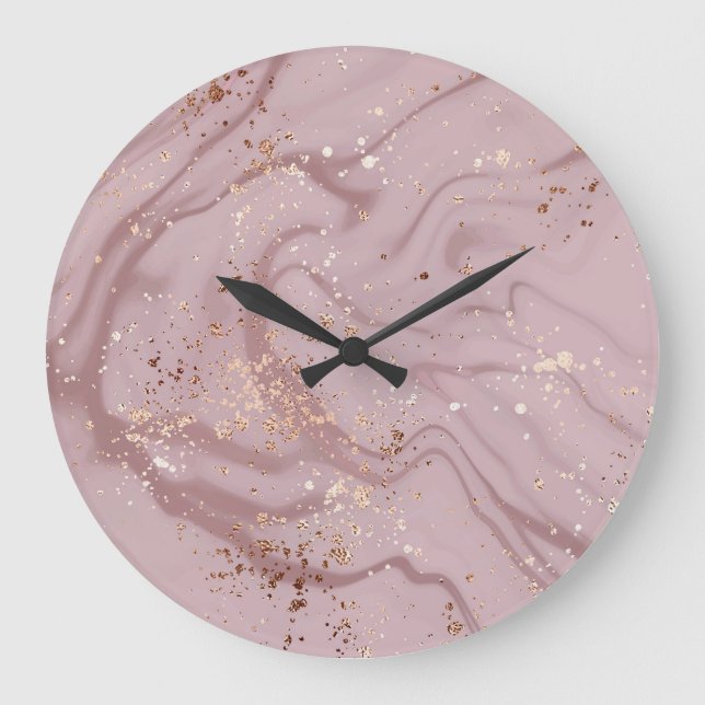Liquid Marble: Rose Gold Artistry. Large Clock (Front)