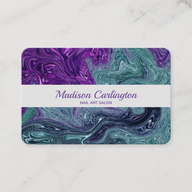 Liquid Marble texture purple teal Business Card (Front)