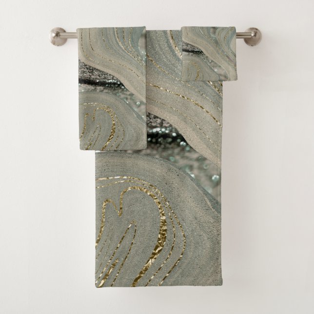 Liquid Marble Wave Glitter Glam 1 Bath Towel Set (Insitu)