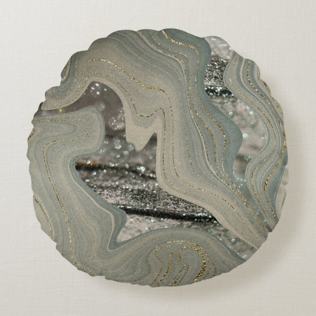 Liquid Marble Wave Glitter Glam 1 Round Cushion (Front)