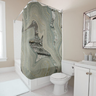 Liquid Marble Wave Glitter Glam 1 Shower Curtain