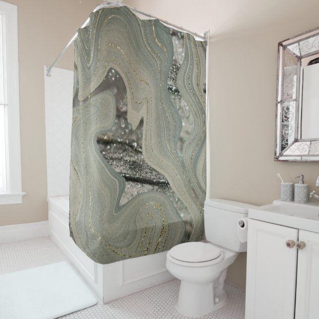 Liquid Marble Wave Glitter Glam 1 Shower Curtain (In Situ)
