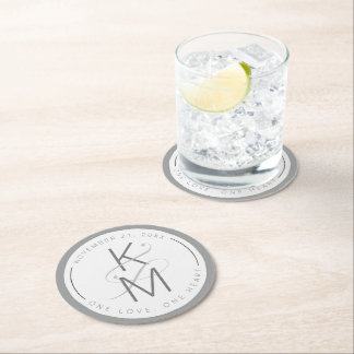 Liquid Marble Wedding Neutrals ID888 Round Paper Coaster