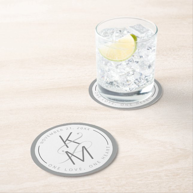 Liquid Marble Wedding Neutrals ID888 Round Paper Coaster (Insitu)