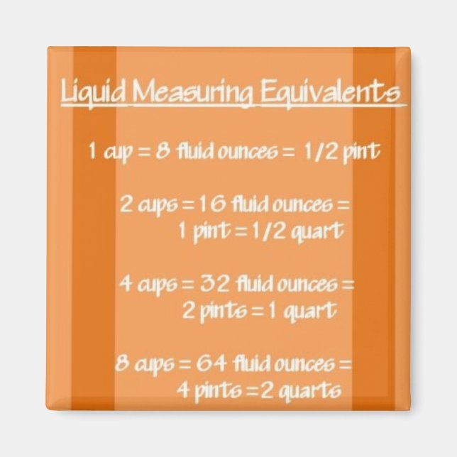 Liquid Measuring Equivalents Orange Magnet (Front)