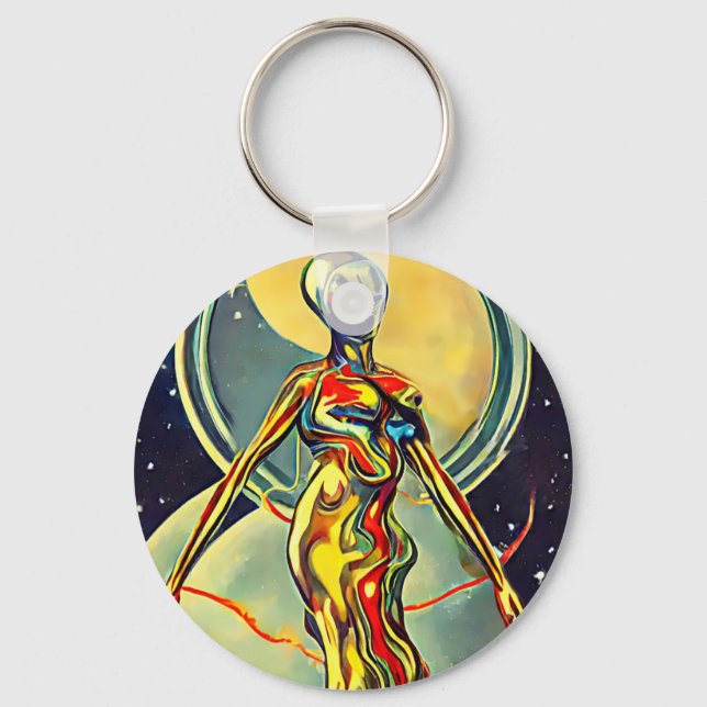 Liquid Metal Alien woman Abstract orignal art   Key Ring (Front)