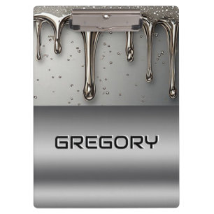 Liquid Metal Dripping Over Silver Chrome Surface Clipboard