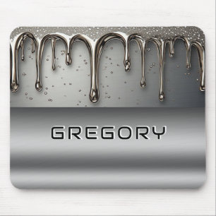 Liquid Metal Dripping Over Silver Chrome Surface Mouse Mat