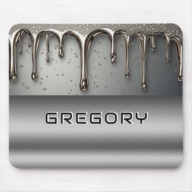 Liquid Metal Dripping Over Silver Chrome Surface Mouse Mat (Front)