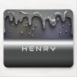 Liquid Metal Dripping Over Silver Chrome Surface Mouse Mat