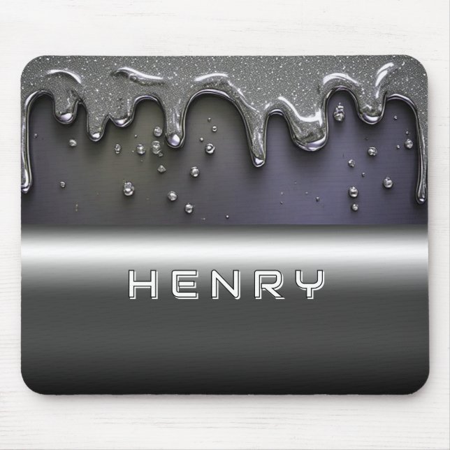 Liquid Metal Dripping Over Silver Chrome Surface Mouse Mat (Front)