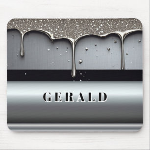 Liquid Metal Dripping Over Silver Chrome Surface Mouse Mat