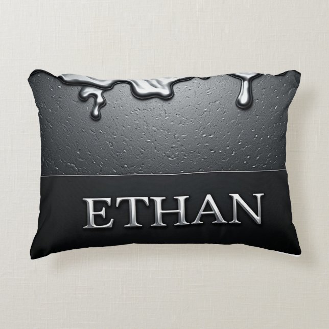 Liquid Metal Ethan Name Chrome Gloss Drip Decorative Cushion (Front)