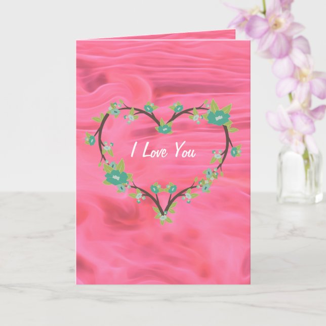 Liquid Pink I Love You Heart Custom Greeting Card (Orchid)