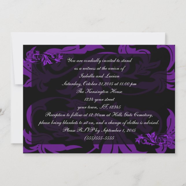 Liquid Purple Damask Goth Wedding Invitation (Front)