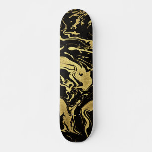 Liquid Rich Gold black swirls diy personalise Skateboard