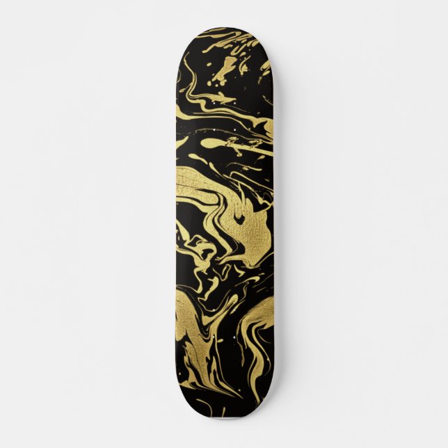 Liquid Rich Gold black swirls diy personalise Skateboard (Front)